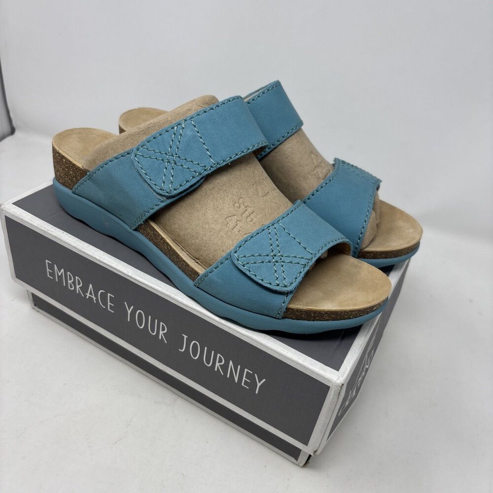 Dansko Maddy Milled Nubuck Leather Wedge Sandals Lagoon Blue EU 42 US 11.5-12